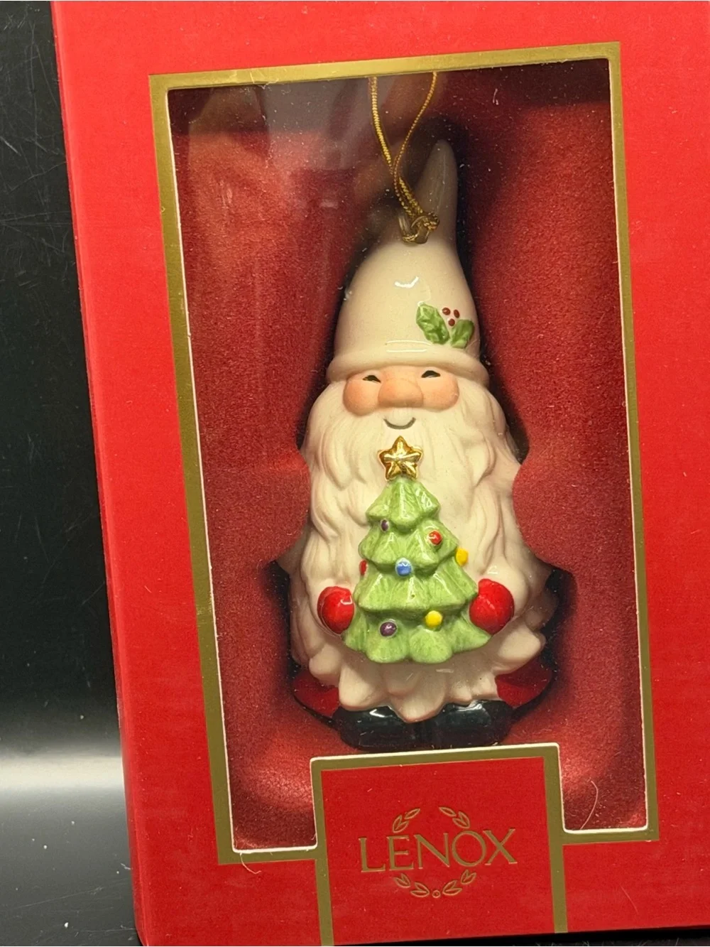 Lenox Christmas Santa Holding Tree Porcelain Ornament – Original Box